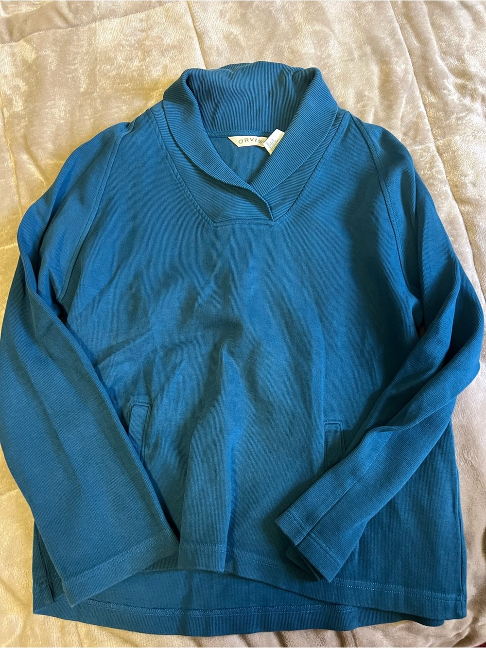 Orvis Blue Shawl Collar Pullover